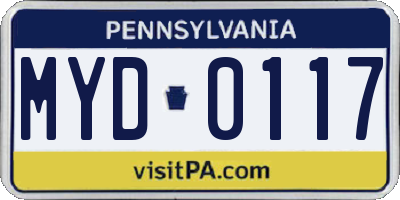 PA license plate MYD0117