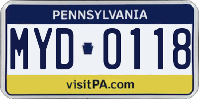 PA license plate MYD0118