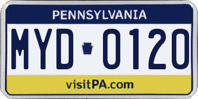 PA license plate MYD0120