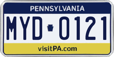 PA license plate MYD0121