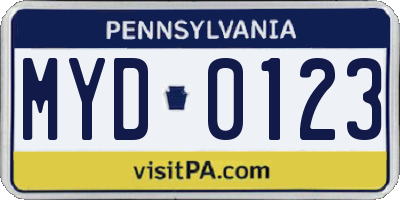 PA license plate MYD0123