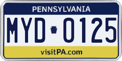 PA license plate MYD0125