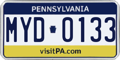 PA license plate MYD0133