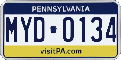 PA license plate MYD0134