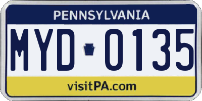 PA license plate MYD0135
