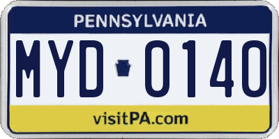 PA license plate MYD0140