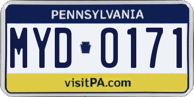 PA license plate MYD0171