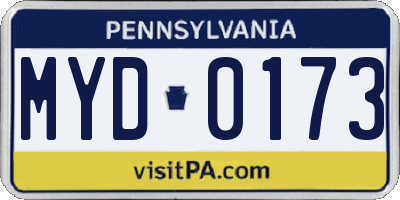 PA license plate MYD0173