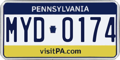 PA license plate MYD0174