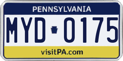 PA license plate MYD0175