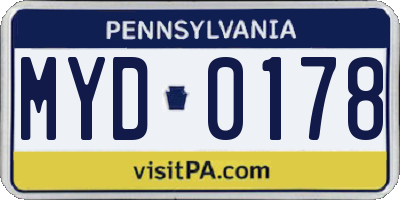 PA license plate MYD0178