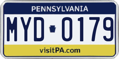 PA license plate MYD0179