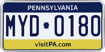 PA license plate MYD0180