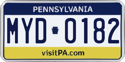 PA license plate MYD0182