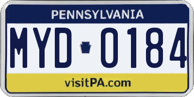 PA license plate MYD0184