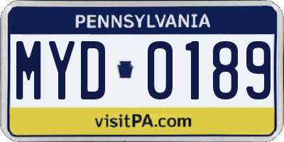 PA license plate MYD0189