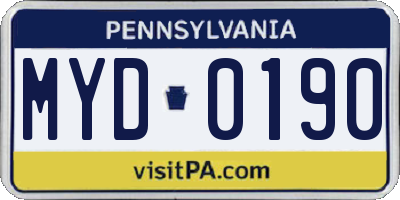 PA license plate MYD0190