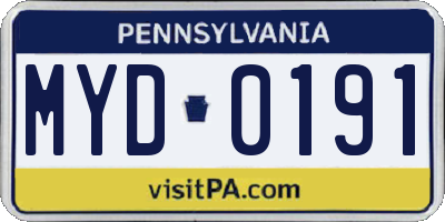 PA license plate MYD0191