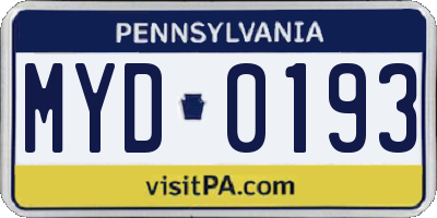 PA license plate MYD0193