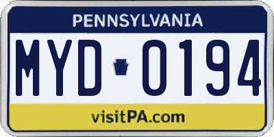 PA license plate MYD0194