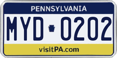 PA license plate MYD0202