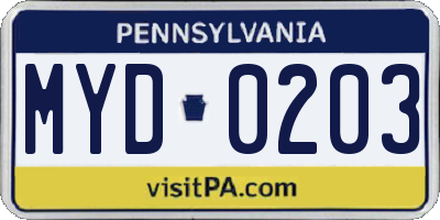 PA license plate MYD0203