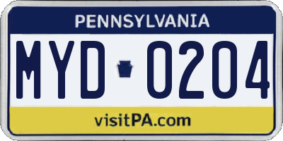 PA license plate MYD0204