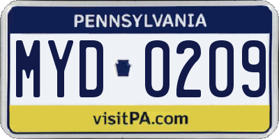 PA license plate MYD0209