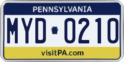 PA license plate MYD0210