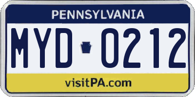 PA license plate MYD0212