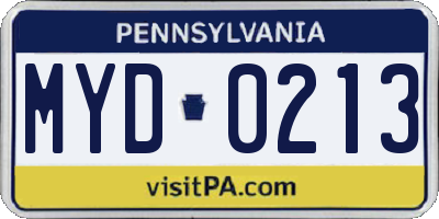 PA license plate MYD0213
