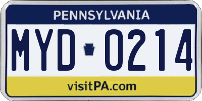 PA license plate MYD0214
