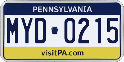 PA license plate MYD0215