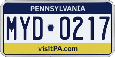 PA license plate MYD0217