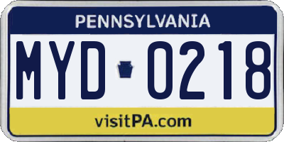 PA license plate MYD0218
