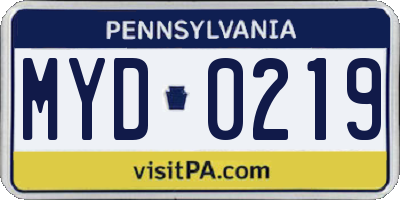 PA license plate MYD0219