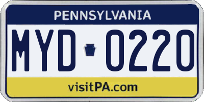 PA license plate MYD0220