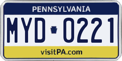 PA license plate MYD0221
