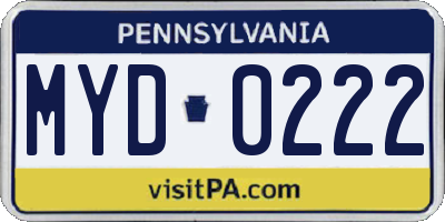 PA license plate MYD0222
