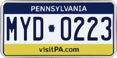 PA license plate MYD0223