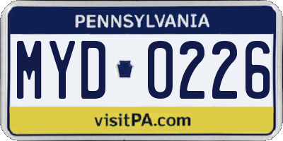 PA license plate MYD0226