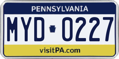 PA license plate MYD0227