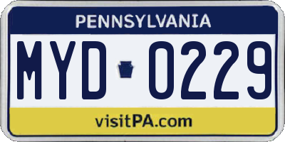 PA license plate MYD0229