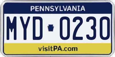 PA license plate MYD0230