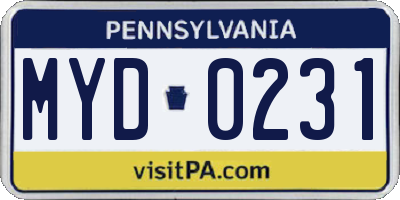 PA license plate MYD0231