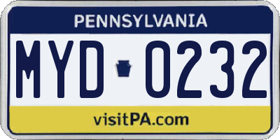 PA license plate MYD0232