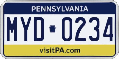 PA license plate MYD0234