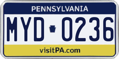 PA license plate MYD0236