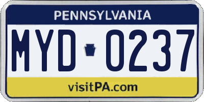 PA license plate MYD0237