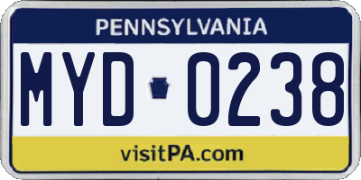 PA license plate MYD0238
